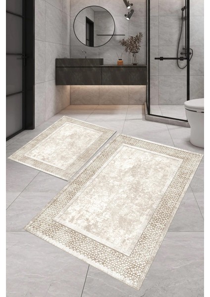 Dijital Baskı Modern Banyo Halısı Ikili Banyo Paspası LNA5-SD704 100 x 60+60 x 50 cm