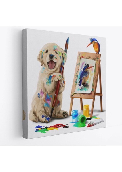 Ressam Yavru Köpek Dekoratif Kanvas TABLO-5845