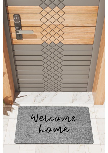Modern Dijtal Baskı Gri Welcome Home Kapı Önü Paspası Kapı Önü Paspası