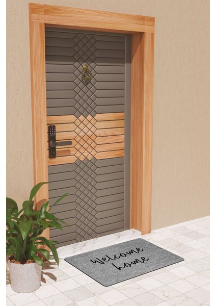 Modern Dijtal Baskı Gri Welcome Home Kapı Önü Paspası Kapı Önü Paspası