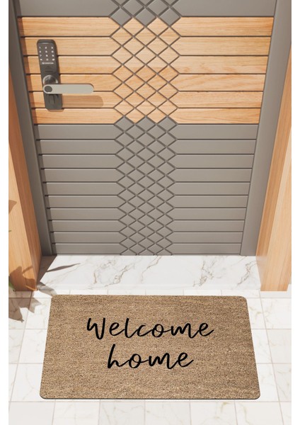 Modern Dijtal Baskı Kahverengi Welcome Home Kapı Önü Paspası