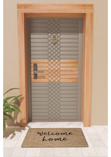 Modern Dijtal Baskı Kahverengi Welcome Home Kapı Önü Paspası