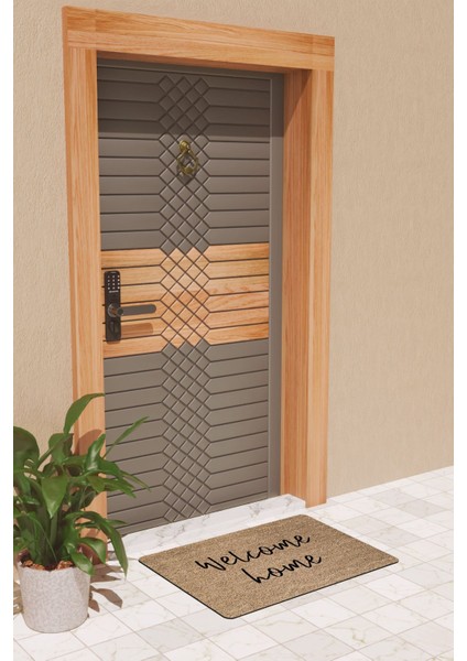 Modern Dijtal Baskı Kahverengi Welcome Home Kapı Önü Paspası