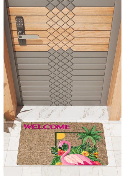 Modern Dijtal Baskı Flamingo Welcome Kapı Önü Paspası