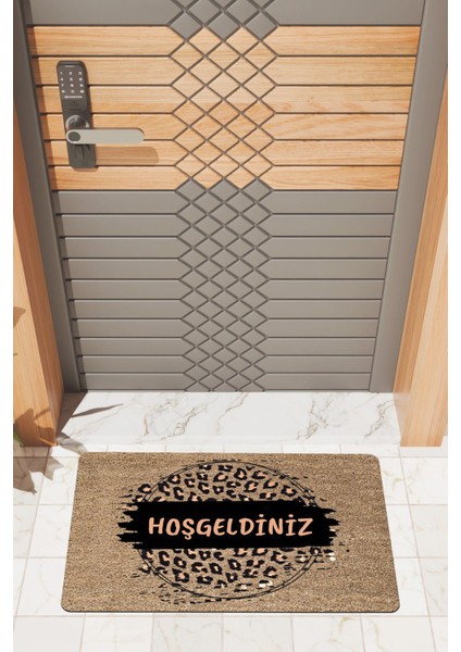 Modern Dijtal Baskı Yuvarlak Hoşgeldiniz Leopar Kapı Önü Paspası