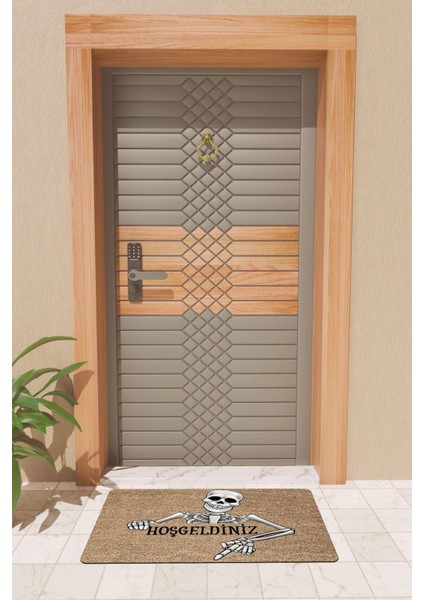 Modern Dijtal Baskı Kahverengi Hoşgeldiniz Iskelet Kapı Önü Paspası fiyatları
