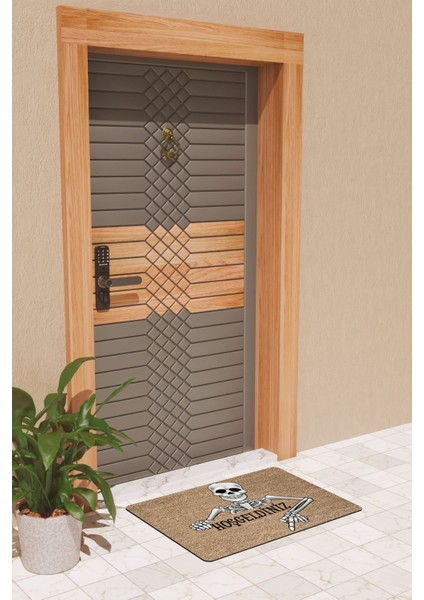 Modern Dijtal Baskı Kahverengi Hoşgeldiniz Iskelet Kapı Önü Paspası modelleri