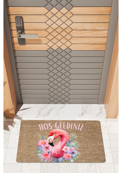 Modern Dijtal Baskı Hoşgeldiniz Flamingo Kapı Önü Paspası