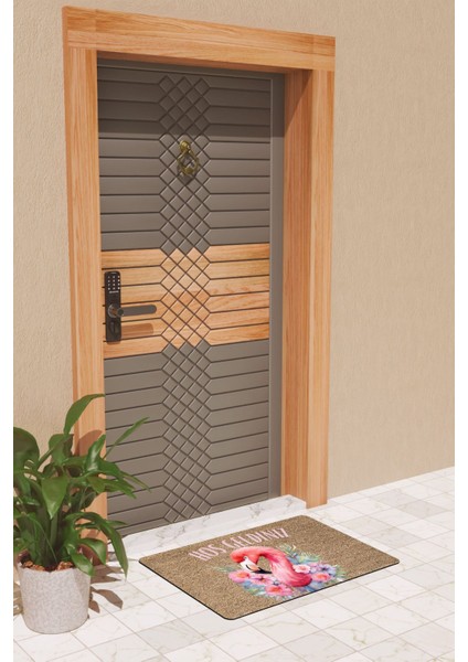 Modern Dijtal Baskı Hoşgeldiniz Flamingo Kapı Önü Paspası