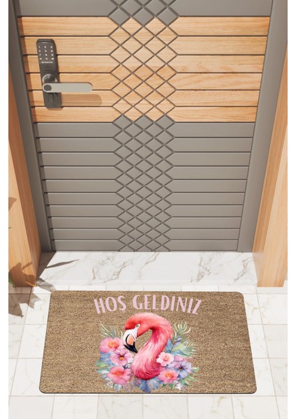 Modern Dijtal Baskı Hoşgeldiniz Flamingo Karşılama Kapı Önü Paspası