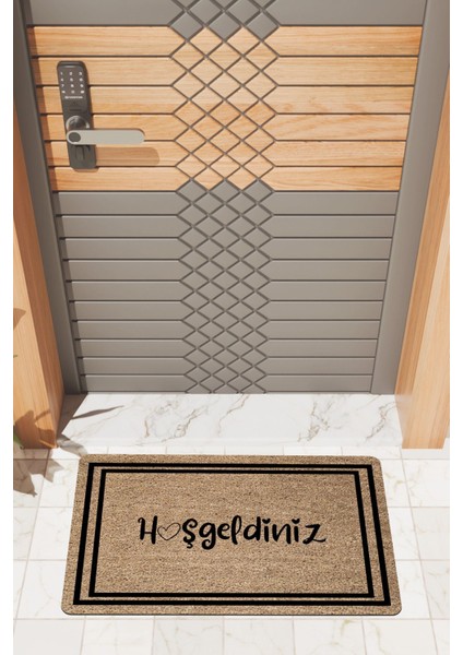 Modern Dijtal Baskı Kahverengi Çift Çerçeveli Hoşgeldiniz Kapı Önü Paspası