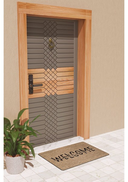 Modern Dijtal Baskı Kahverengi Welcome Welcome Kapı Önü Paspası