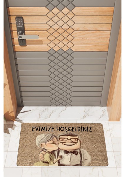 Modern Dijtal Baskı Kahverengi Tatlı Çift Kapı Önü Paspası