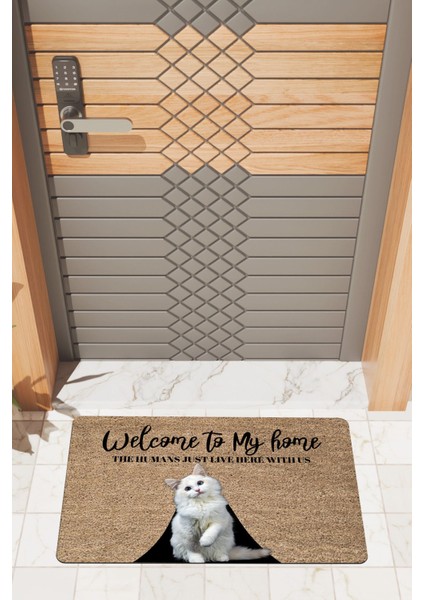 Modern Dijtal Baskı Kedi Welcome To My Home Kapı Önü Paspası