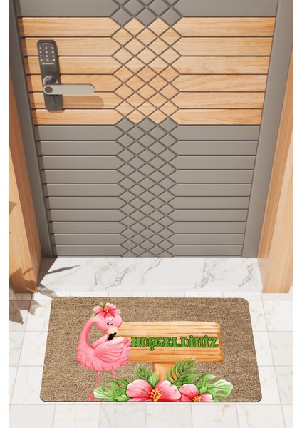 Modern Dijtal Baskı Flamingo Hoşgeldiniz Kapı Önü Paspası