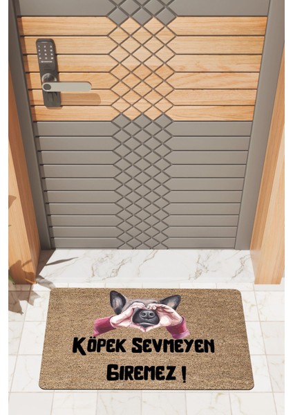 Modern Dijtal Baskı Kahverengi Köpek Sevmeyen Giremez Kapı Önü Paspası