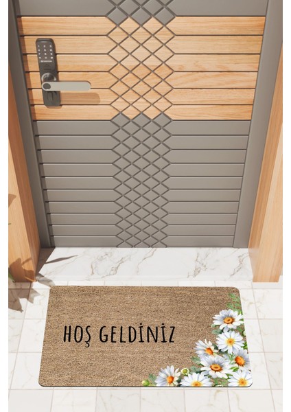 Modern Dijtal Baskı Papatyaı Hoşgeldiniz Kapı Önü Paspası