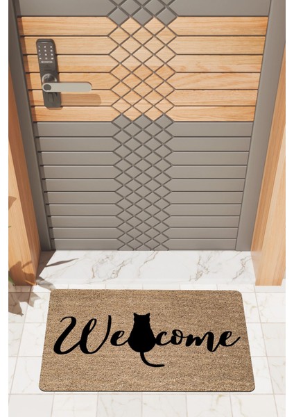 Modern Dijtal Baskı Welcome Kedili Kapı Önü Paspası