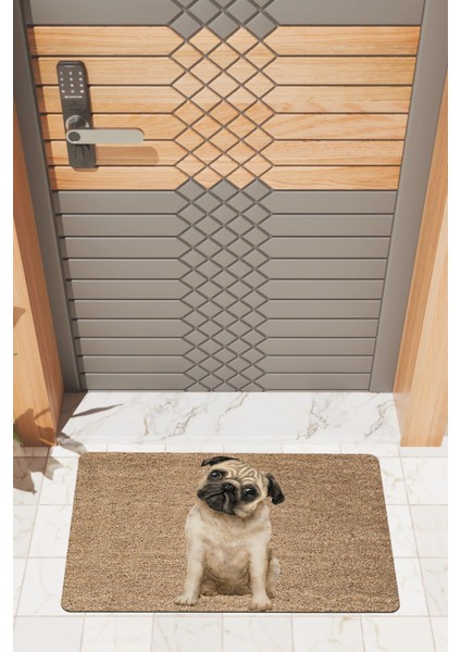 Modern Dijtal Baskı Köpek Pug Kapı Önü Paspası