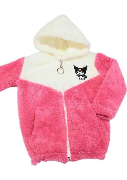 Kız Çocuk Kapşonlu Peluş Hırka Fuşya