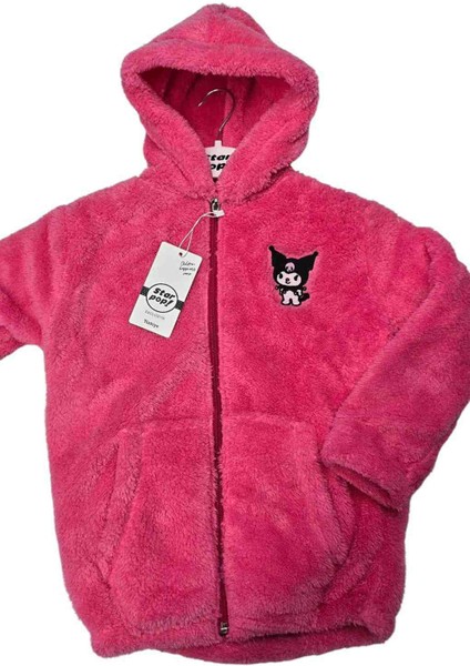 Kız Çocuk Kapşonlu Peluş Hırka Fuşya