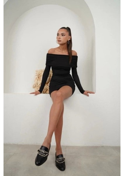 Kadın Madonna Mendil Yaka Fırsat Ürün Büzgülü Mini Elbise fiyatları