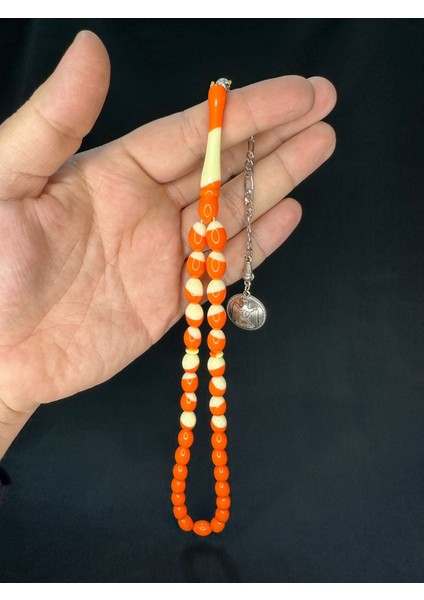 Sevgiliye Özel Hediye Turuncu Bilardo Topu Benzetme Toz Kehribar Tesbih Beyzi Kesim 12X8 Mm H-1698. fiyatları