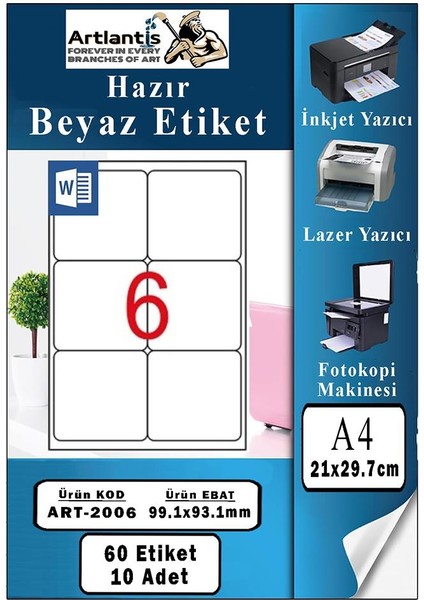 A4 Hazır Etiket 99.1X93.1 mm 10 Sayfa 1 Paket Kendinden Yapışkanlı Fotokopi Lazer Inkjet Kağıdı Yazıcılar Için Uyumlu