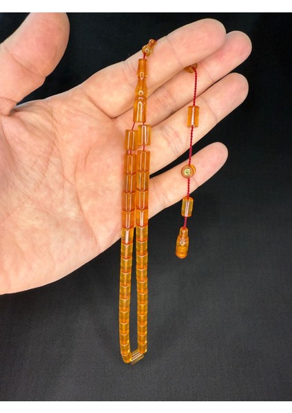Erkan Çubukçu Usta Işi Ateş Kehribar Tesbih Kesme Kesim Sarı Renk 10 MmX6,5 Mm T-795