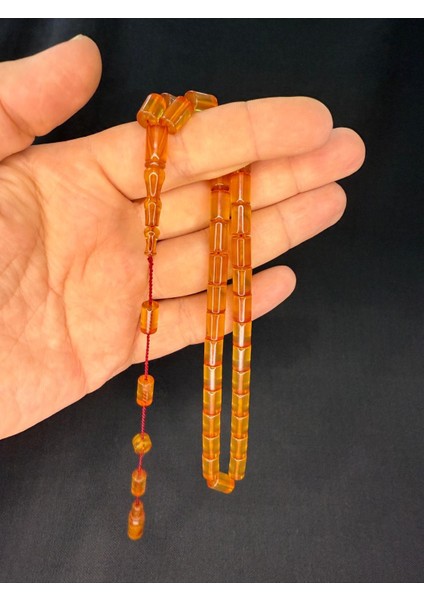 Erkan Çubukçu Usta Işi Ateş Kehribar Tesbih Kesme Kesim Sarı Renk 10 MmX6,5 Mm T-795
