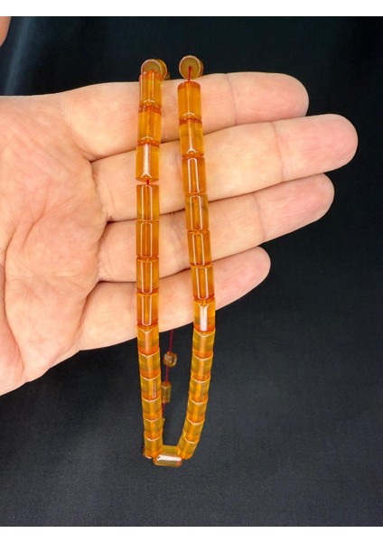 Erkan Çubukçu Usta Işi Ateş Kehribar Tesbih Kesme Kesim Sarı Renk 10 MmX6,5 Mm T-795