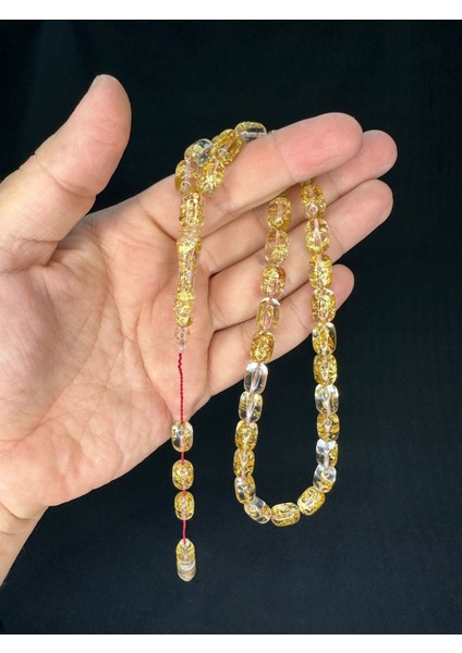 Sevgiliye Özel Hediye Altın Varaklı Uçak Camı Tesbih Kapsül Kesim 12 MmX8 Mm Şeffaf Renkli H-1744.
