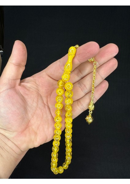 Sevgiliye Özel Hediye Altın Varaklı Uçak Camı Tesbih Küre Kesim 10 Mm Sarı Renkli H-1686. fiyatları