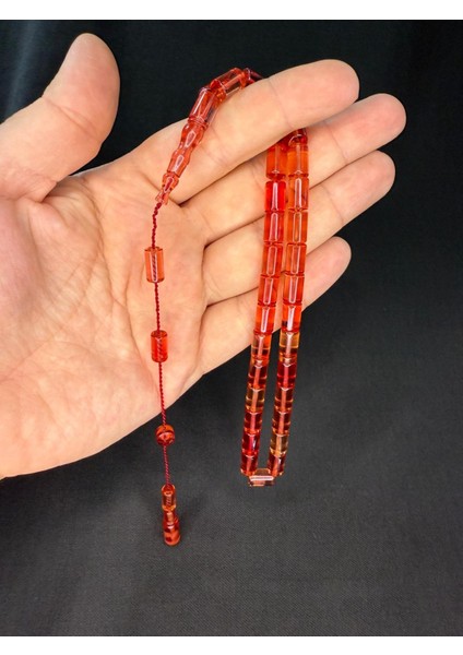 Erkan Çubukçu Usta Işi Ateş Kehribar Tesbih Kesme Kesim Pembe Renk 10 MmX6,5 Mm T-787