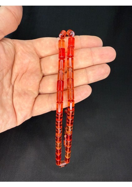 Erkan Çubukçu Usta Işi Ateş Kehribar Tesbih Kesme Kesim Pembe Renk 10 MmX6,5 Mm T-787