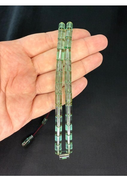 Erkan Çubukçu Usta Işi Ateş Kehribar Tesbih Kesme Kesim Açık Yeşil Renk 10 MmX6,5 Mm T-788