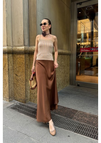 Beli Lastikli Saten Etek- Kahverengi modelleri