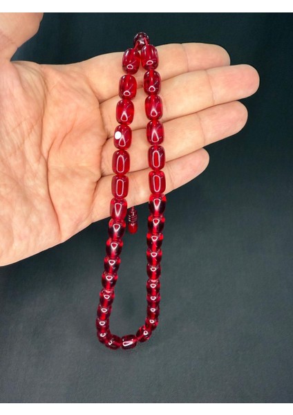 Ateş Kehribar Tesbih Zar Benzetme Kapsül Kesim Kırmızı Renk 12 MmX8 Mm T-802