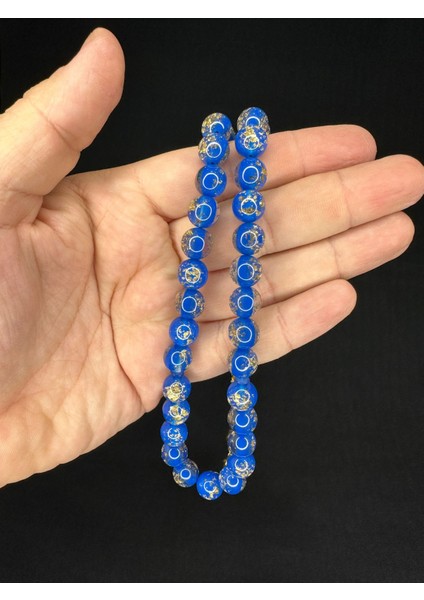 Sevgiliye Özel Hediye Altın Varaklı Uçak Camı Tesbih Küre Kesim 10 Mm Mavi Renkli H-1685. modelleri