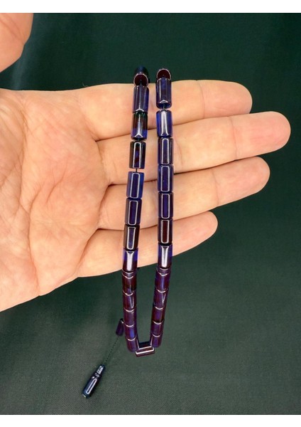 Erkan Çubukçu Usta Işi Ateş Kehribar Tesbih Kesme Kesim Lacivert Renk 10 MmX6,5 Mm T-789