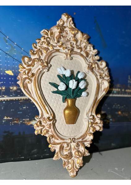 Çiçekli 3lü Duvar Tablosu Krem-Gold fırsatları