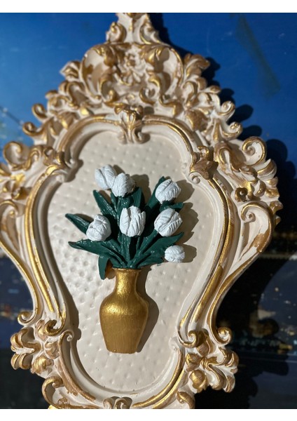 Çiçekli 3lü Duvar Tablosu Krem-Gold indirimleri