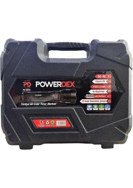 PD-12500 Su Geçirmez 50 Watt 5000 Lümen Süper Güçlü LED Profesyonel Şarjlı El Feneri