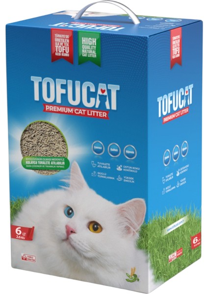6 Litre, Topaklanan, Üstün Koku Hapsedebilen, Tuvalete Atılabilen, Doğal, Tofu Kedi Kumu