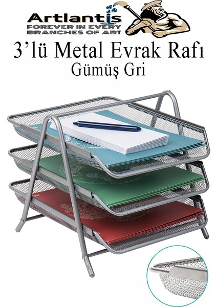 Metal Evrak Rafı 3 Lü 1 Paket Masa Üstü A4 Dosya Düzenleyici Kağıt Tepsisi Metal Fileli Üç Katlı Hareketli Perfore