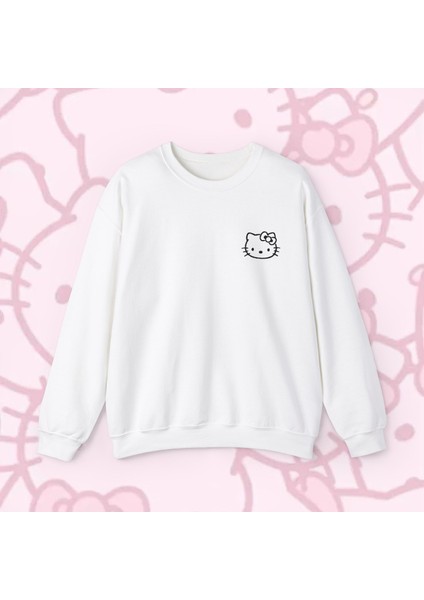 Sueso Store Hello Kitty Yazılı Unisex Nakışlı Y2K Beyaz Sweatshirt