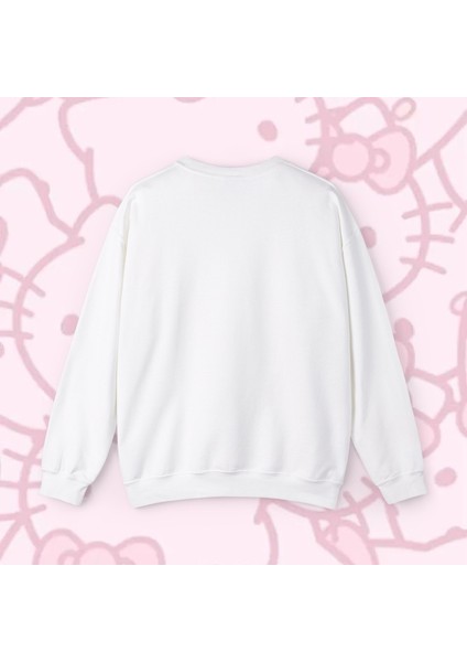 Sueso Store Hello Kitty Yazılı Unisex Nakışlı Y2K Beyaz Sweatshirt
