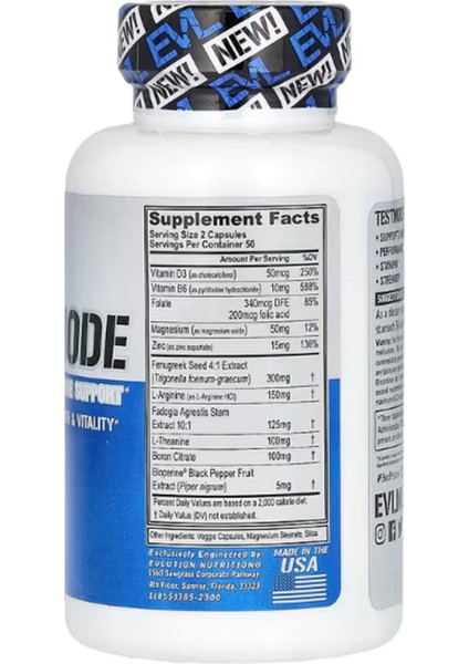 , Testmode, Complete 100 Veggie Capsules.made In Usa