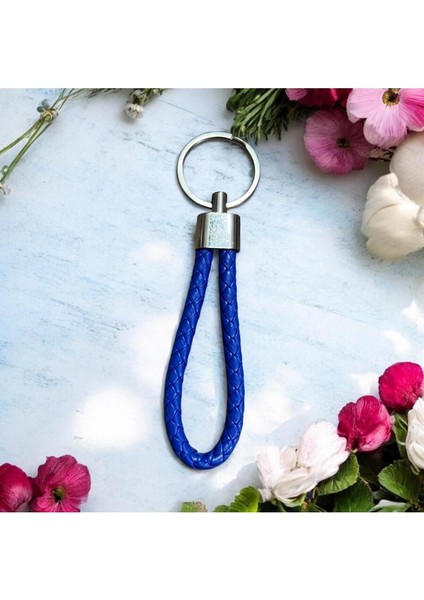 Deri Örgü Anahtarlık - Kadın, Erkek, Genç Deri Örgü Halat Anahtarlık / Sax Mavi Renk