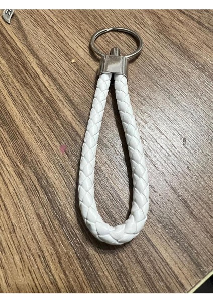 Deri Örgü Anahtarlık - Kadın, Erkek, Genç Deri Örgü Halat Anahtarlık / Beyaz Renk fırsatları